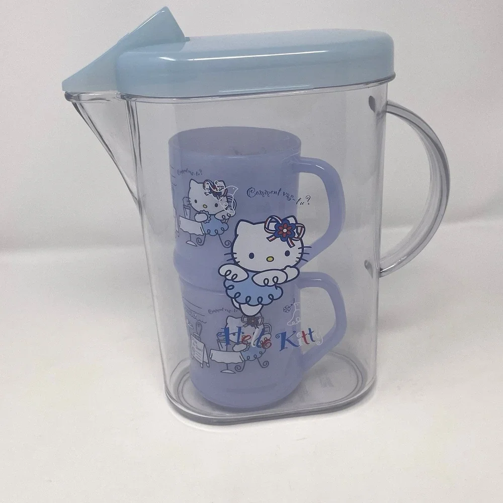Vtg 2002 Sanrio Hello‎ Kitty Blue Angel Pitcher & Cup Set French Angel Rare Y2K